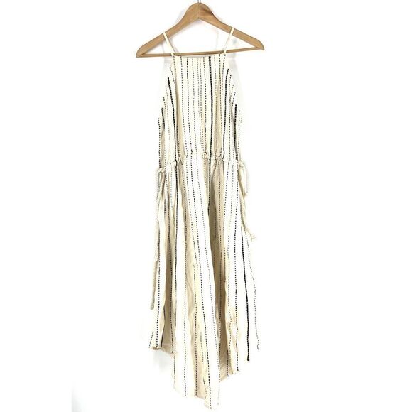 NyMane Dress Size Medium Natural Cream Lea Stripe Black Undyed Kala Cotton Midi - Picture 1 of 8